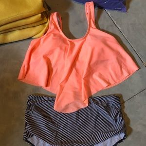 2 piece bathing suit, high waisted bottoms